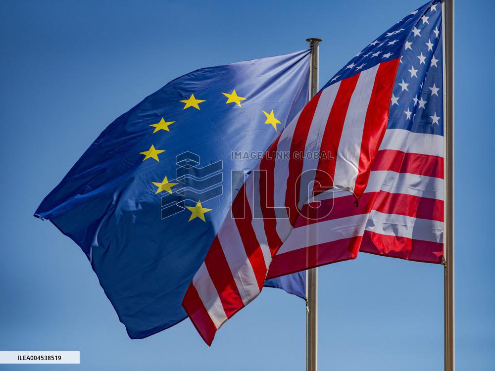American and European Flags - Paris