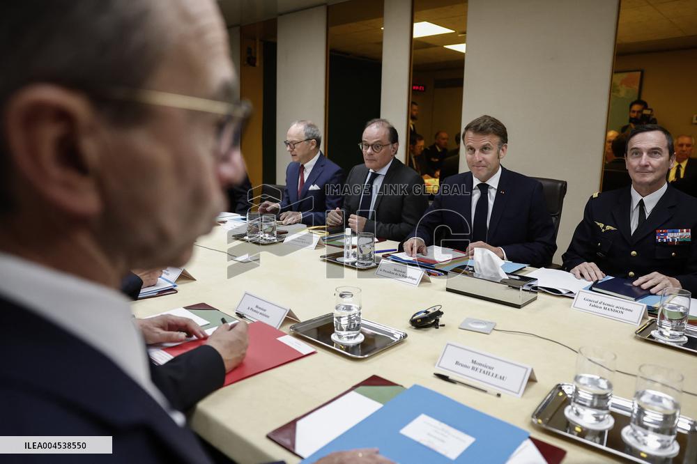 French President Emmanuel Macron Attends A National Security Meeting - Paris