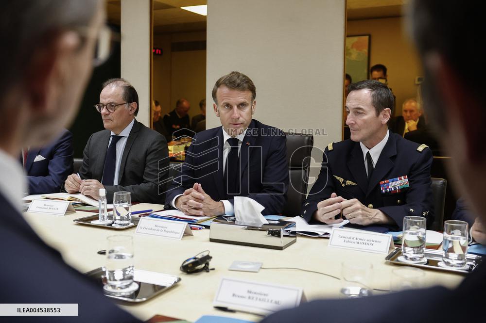French President Emmanuel Macron Attends A National Security Meeting - Paris