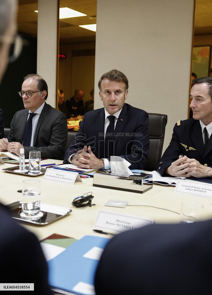 French President Emmanuel Macron Attends A National Security Meeting - Paris