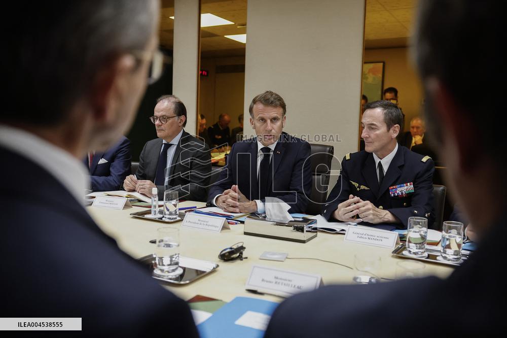 French President Emmanuel Macron Attends A National Security Meeting - Paris