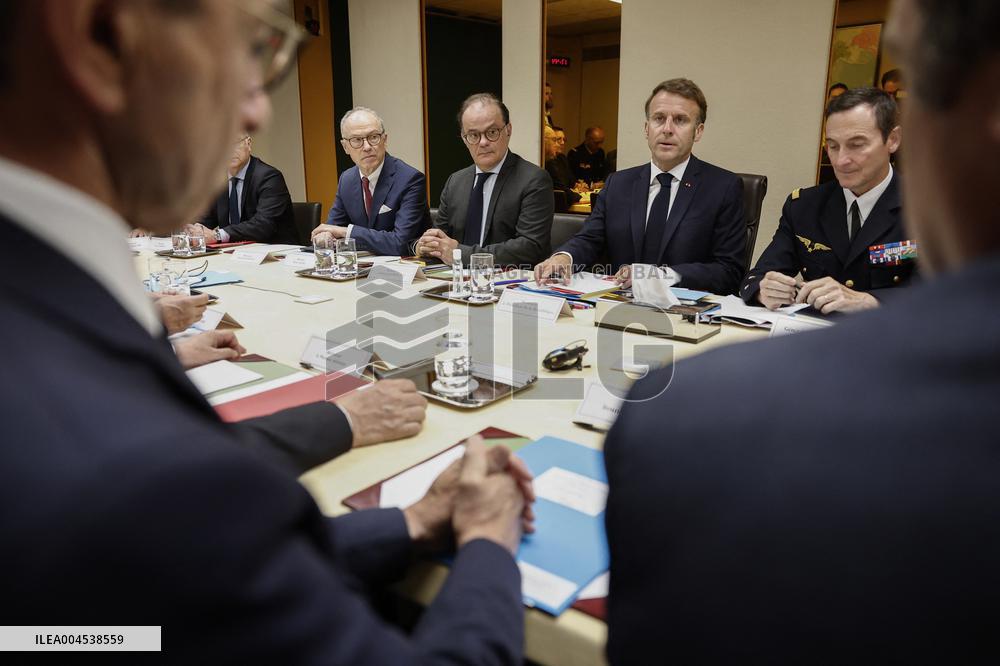 French President Emmanuel Macron Attends A National Security Meeting - Paris