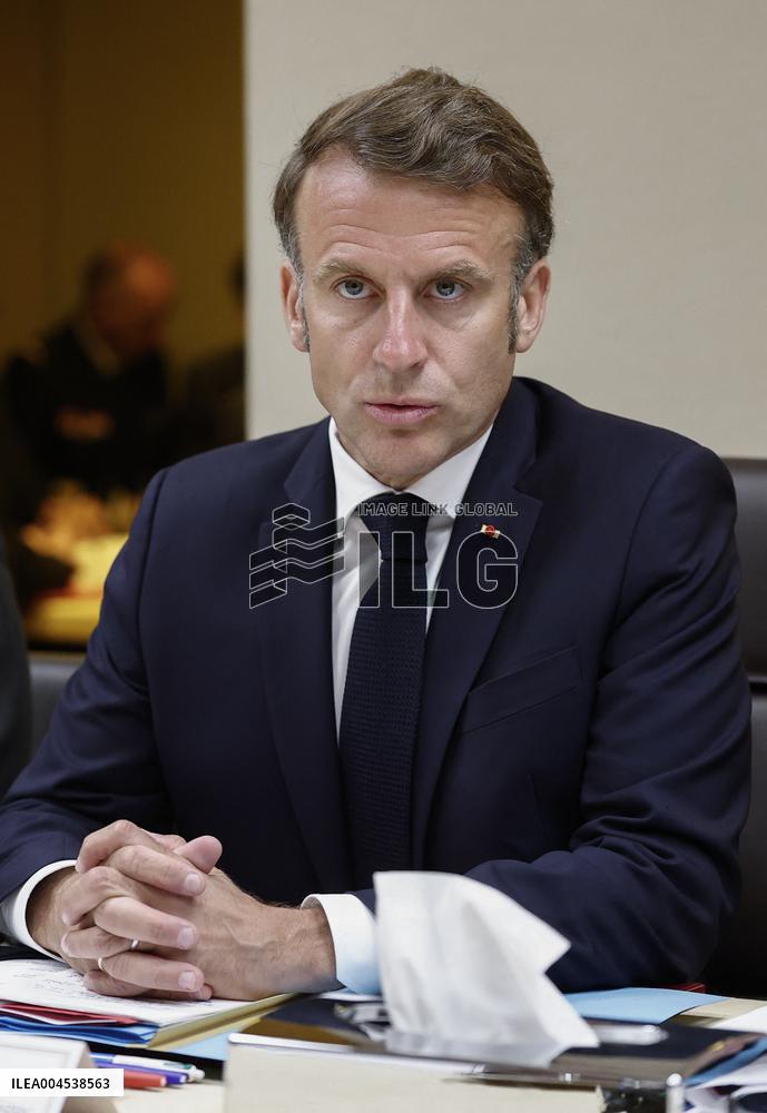French President Emmanuel Macron Attends A National Security Meeting - Paris