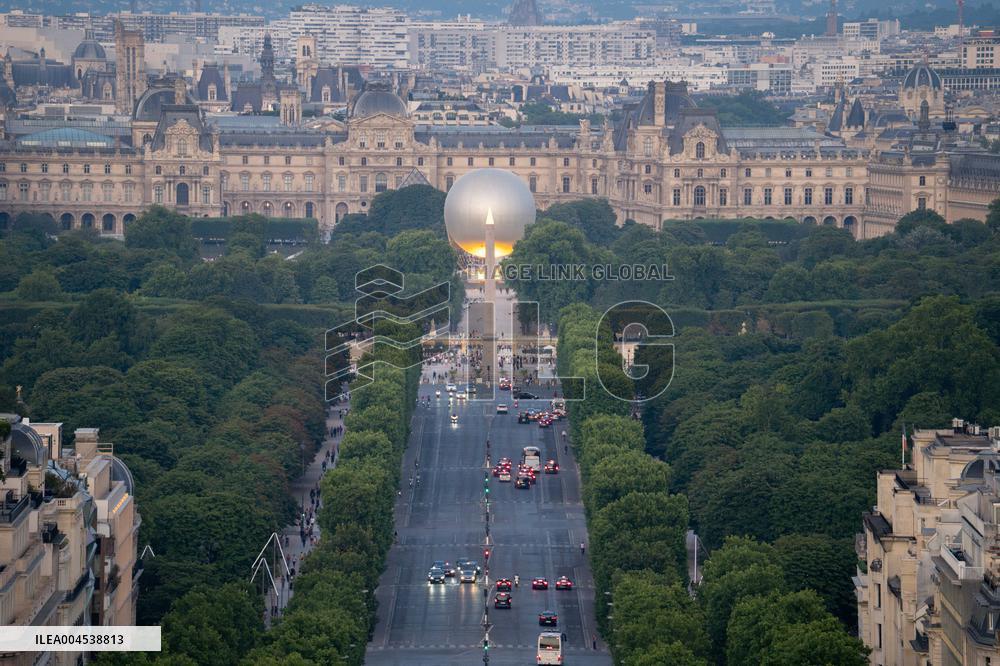 Paris 2024 Olympic cauldron from the top of the Arc de Triomphe - Paris AJ
