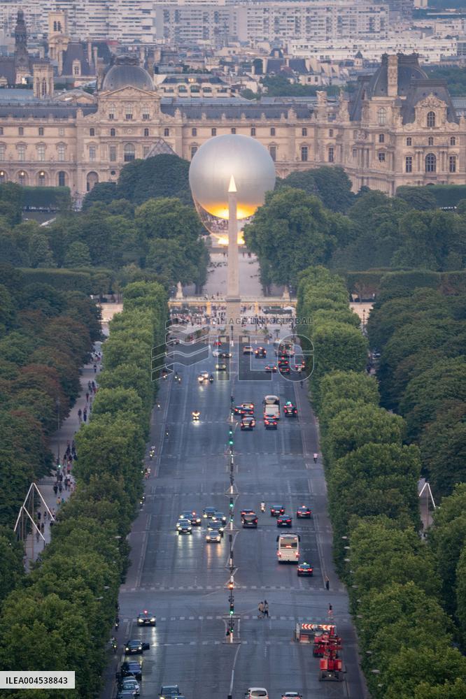 Paris 2024 Olympic cauldron from the top of the Arc de Triomphe - Paris AJ