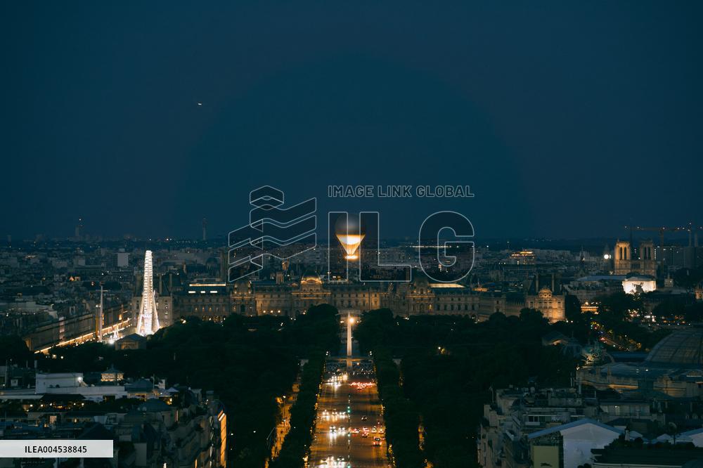 Paris 2024 Olympic cauldron from the top of the Arc de Triomphe - Paris AJ