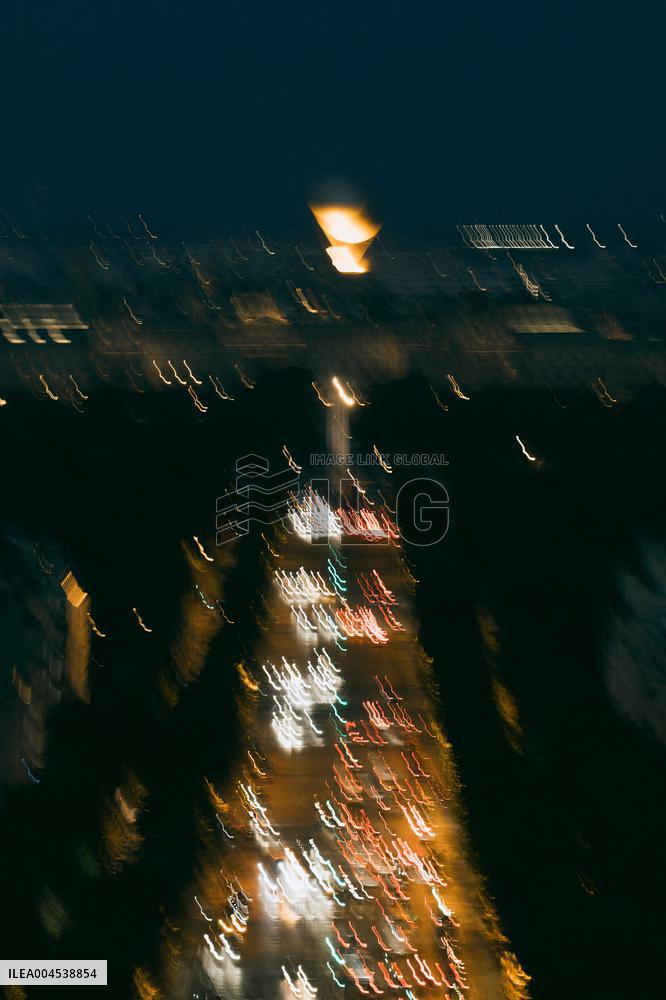 Paris 2024 Olympic cauldron from the top of the Arc de Triomphe - Paris AJ