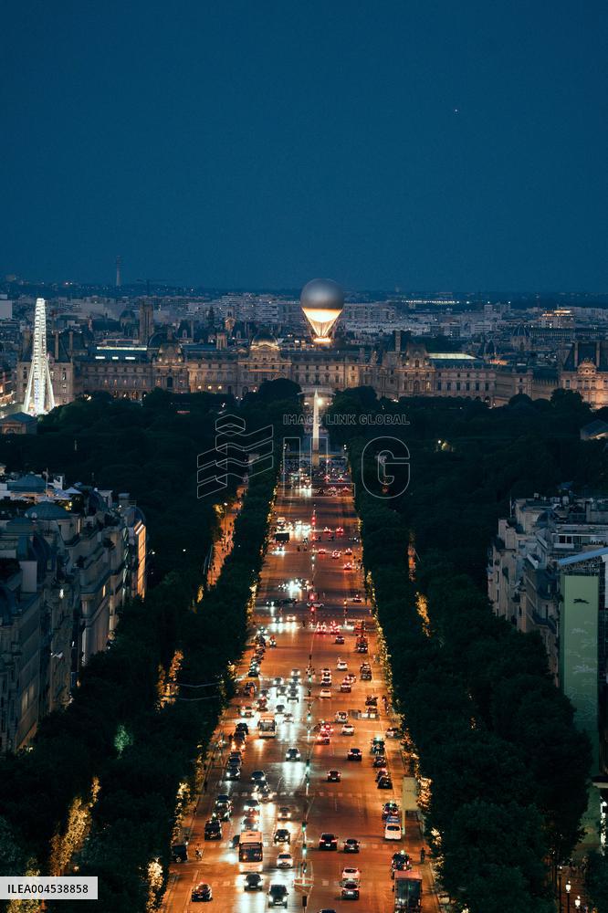 Paris 2024 Olympic cauldron from the top of the Arc de Triomphe - Paris AJ