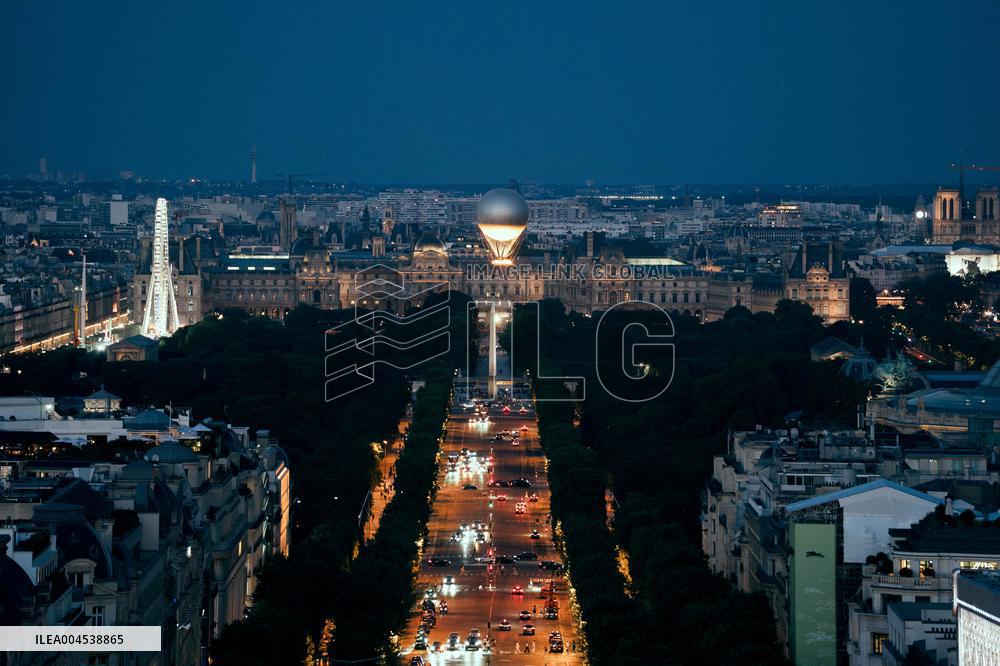 Paris 2024 Olympic cauldron from the top of the Arc de Triomphe - Paris AJ