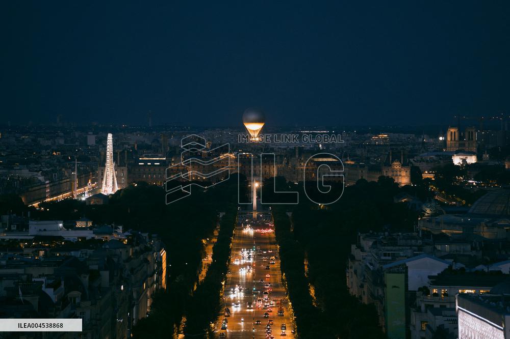 Paris 2024 Olympic cauldron from the top of the Arc de Triomphe - Paris AJ