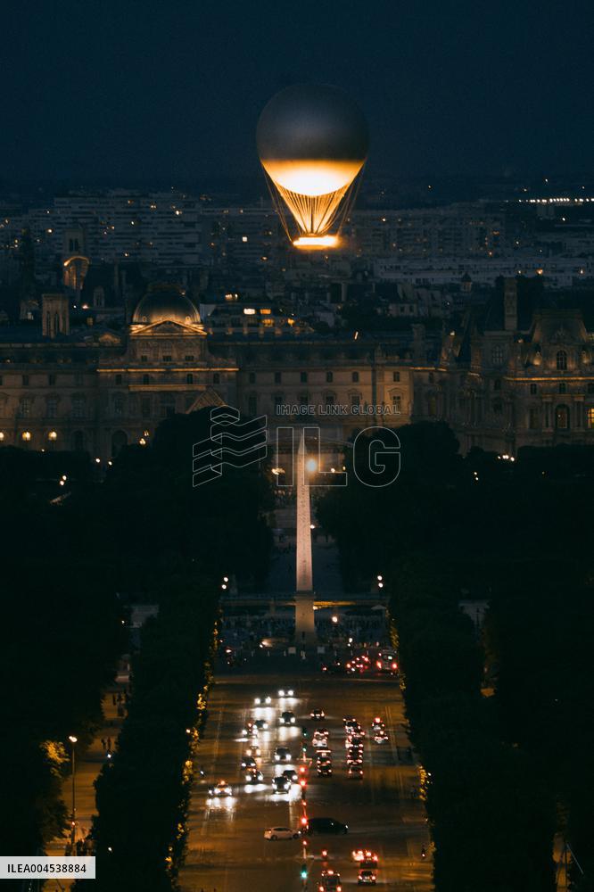 Paris 2024 Olympic cauldron from the top of the Arc de Triomphe - Paris AJ