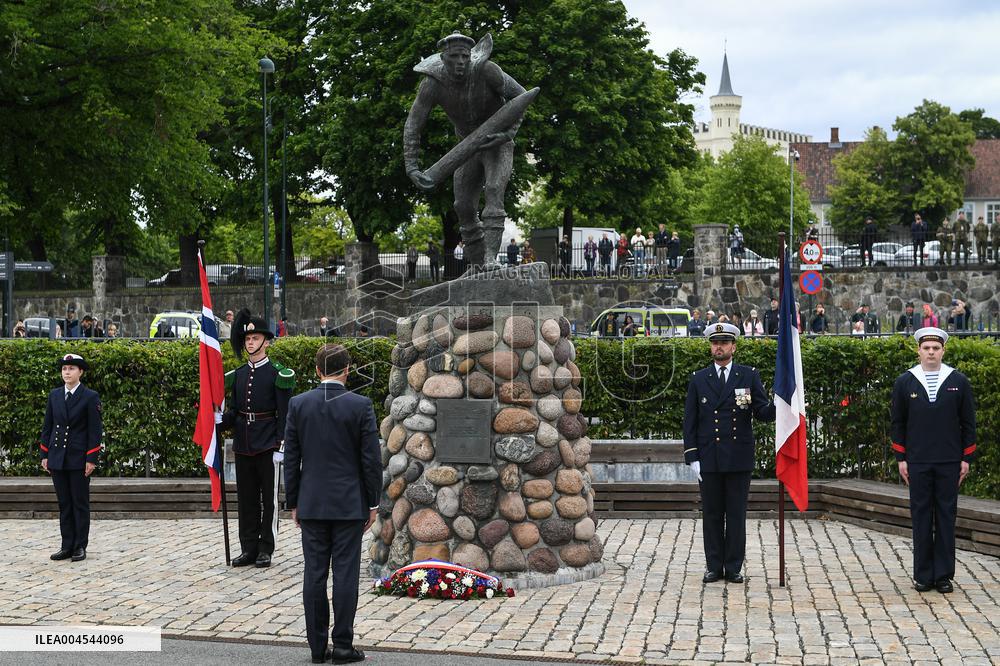 Emmanuel Macron at wreath-laying ceremony in Oslo FA