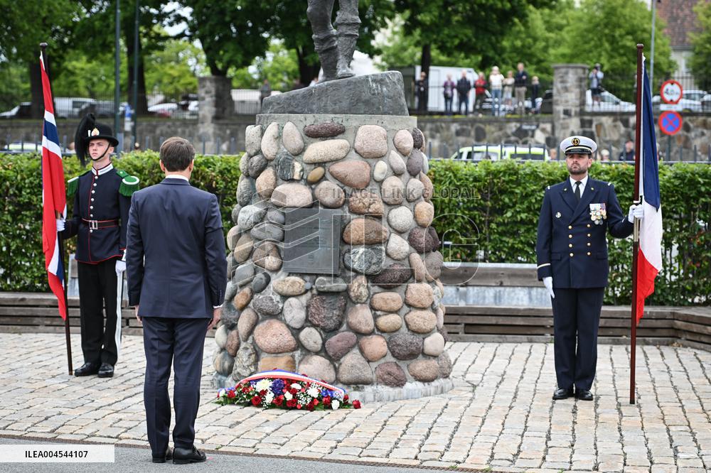 Emmanuel Macron at wreath-laying ceremony in Oslo FA