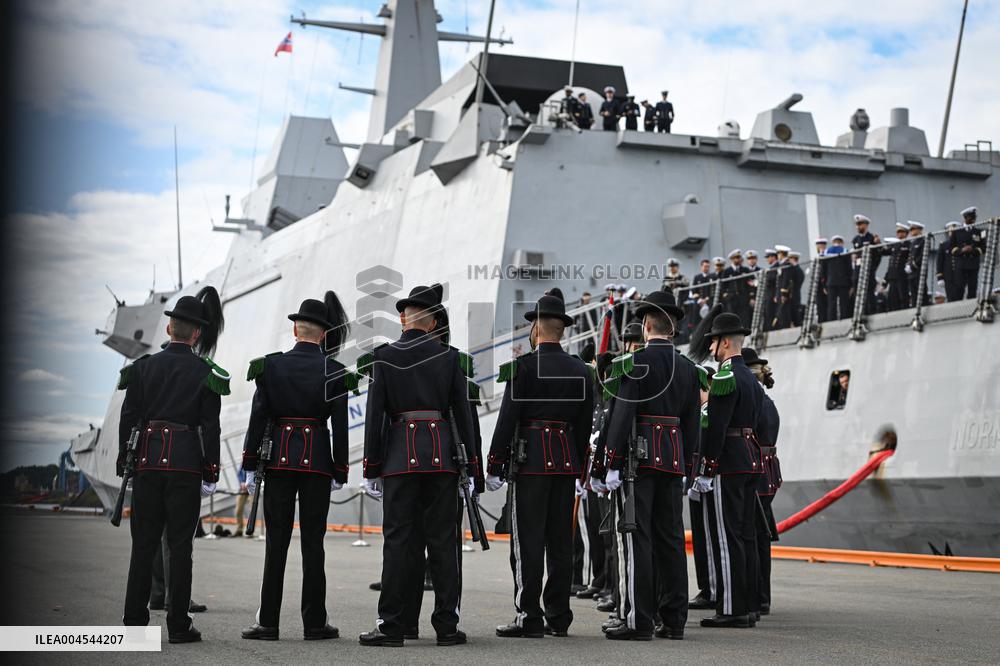 Emmanuel Macron visits the Normandie Frigate in Oslo FA
