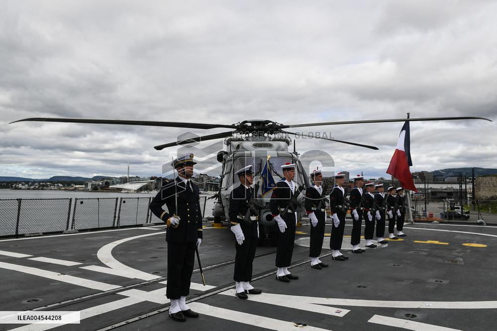 Emmanuel Macron visits the Normandie Frigate in Oslo FA
