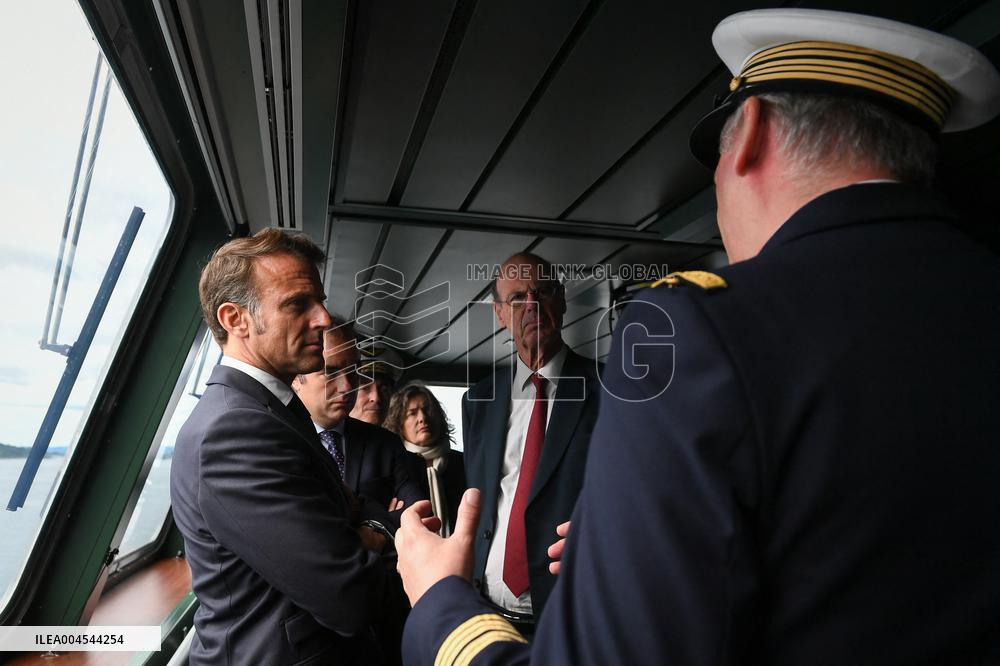 Emmanuel Macron visits the Normandie Frigate in Oslo FA
