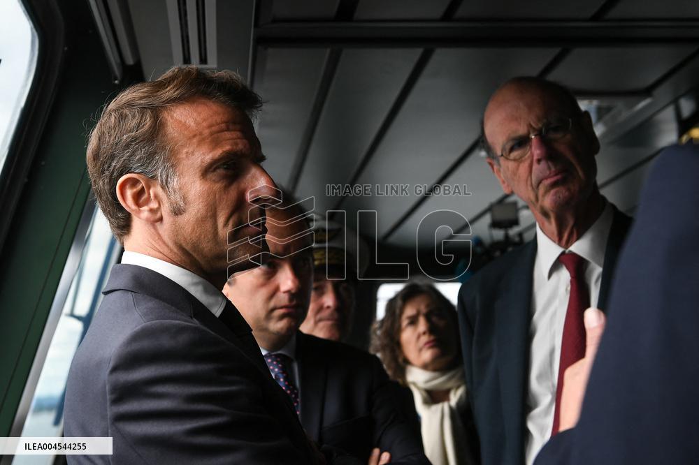 Emmanuel Macron visits the Normandie Frigate in Oslo FA