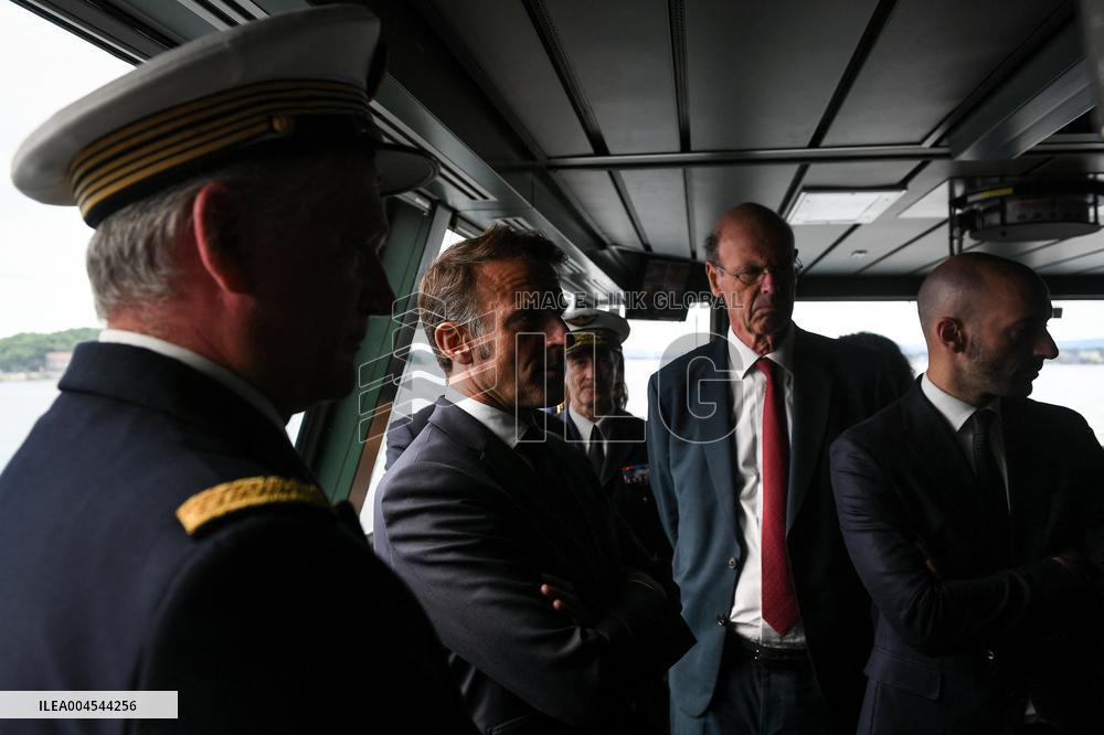 Emmanuel Macron visits the Normandie Frigate in Oslo FA