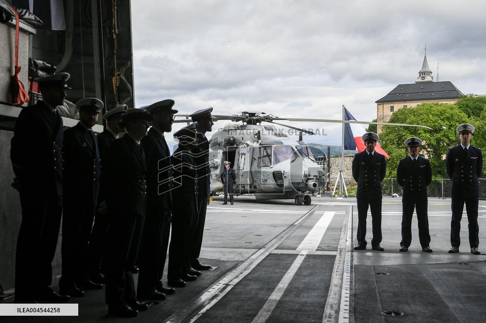 Emmanuel Macron visits the Normandie Frigate in Oslo FA