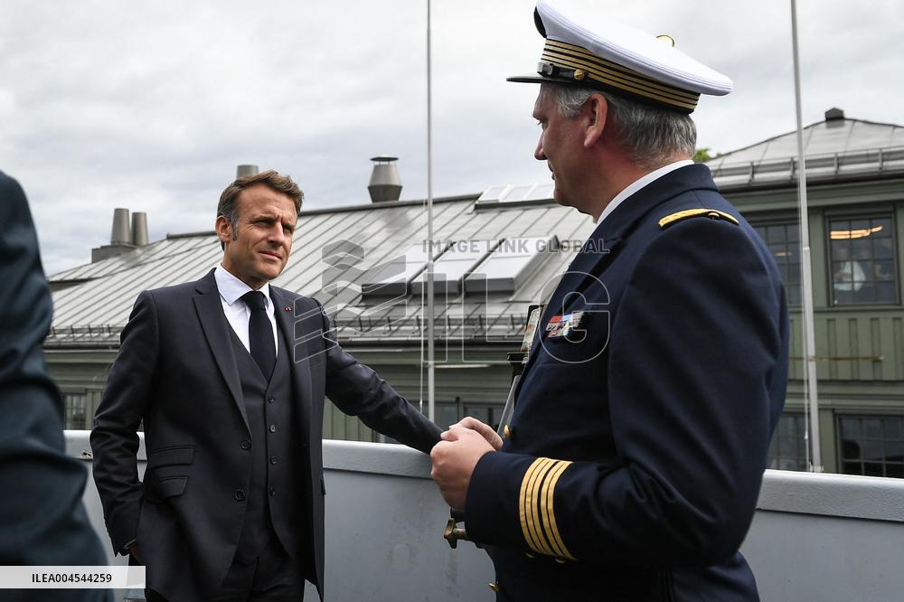 Emmanuel Macron visits the Normandie Frigate in Oslo FA