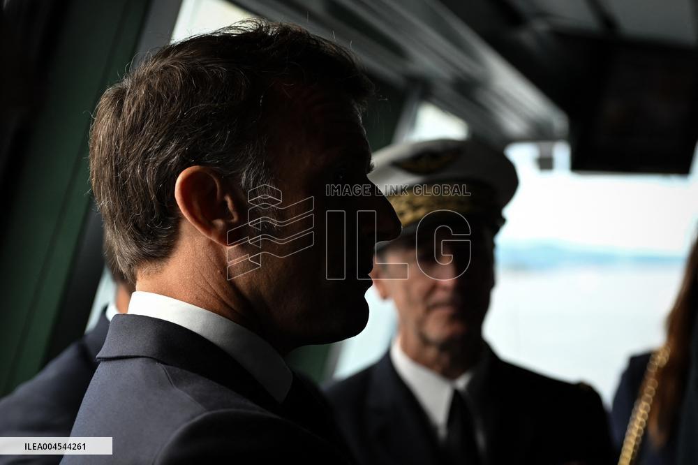 Emmanuel Macron visits the Normandie Frigate in Oslo FA