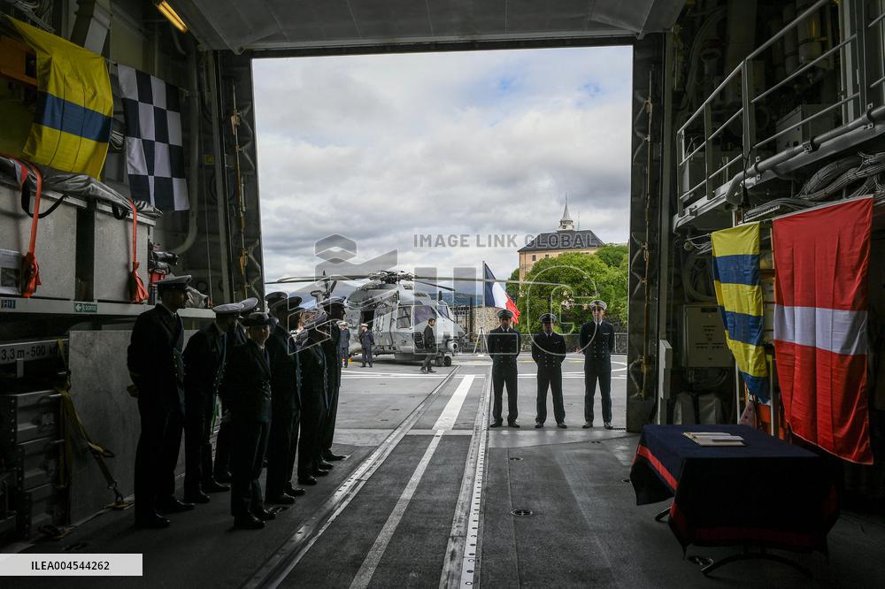 Emmanuel Macron visits the Normandie Frigate in Oslo FA