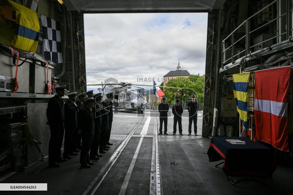 Emmanuel Macron visits the Normandie Frigate in Oslo FA