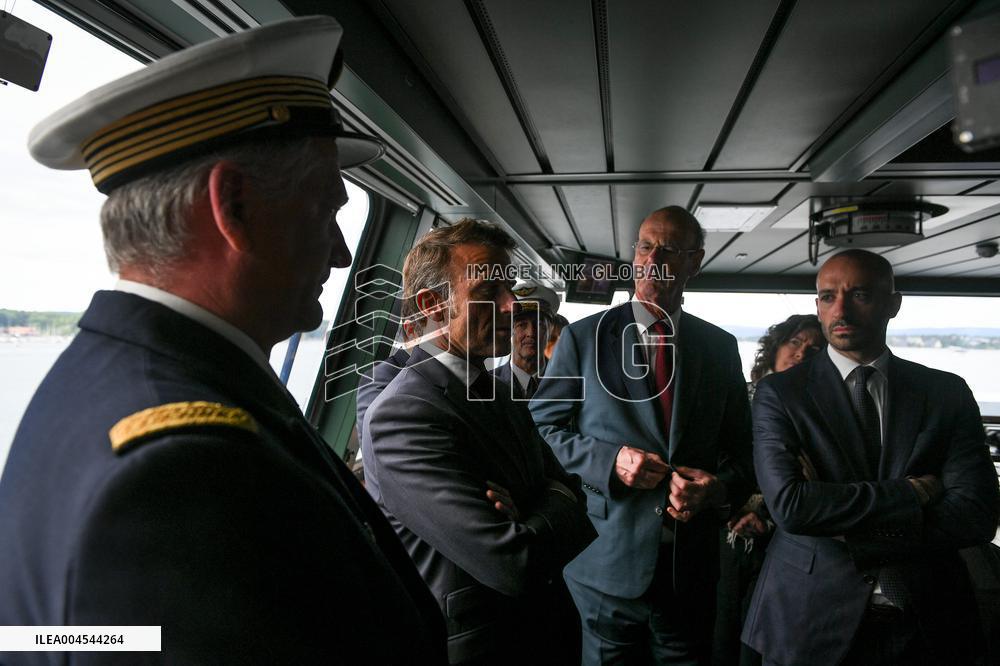 Emmanuel Macron visits the Normandie Frigate in Oslo FA
