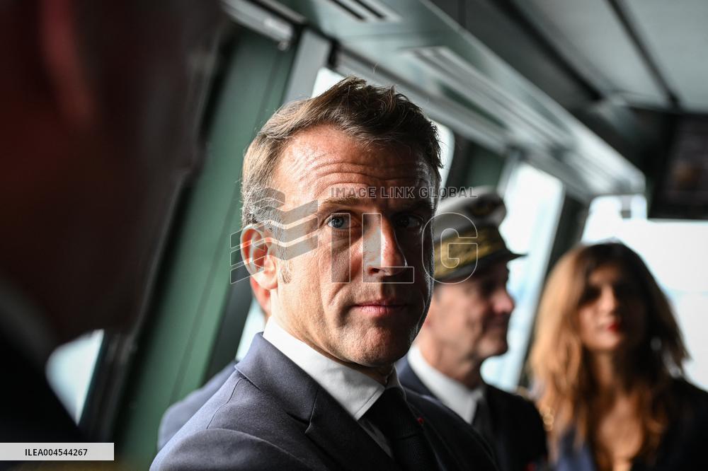 Emmanuel Macron visits the Normandie Frigate in Oslo FA