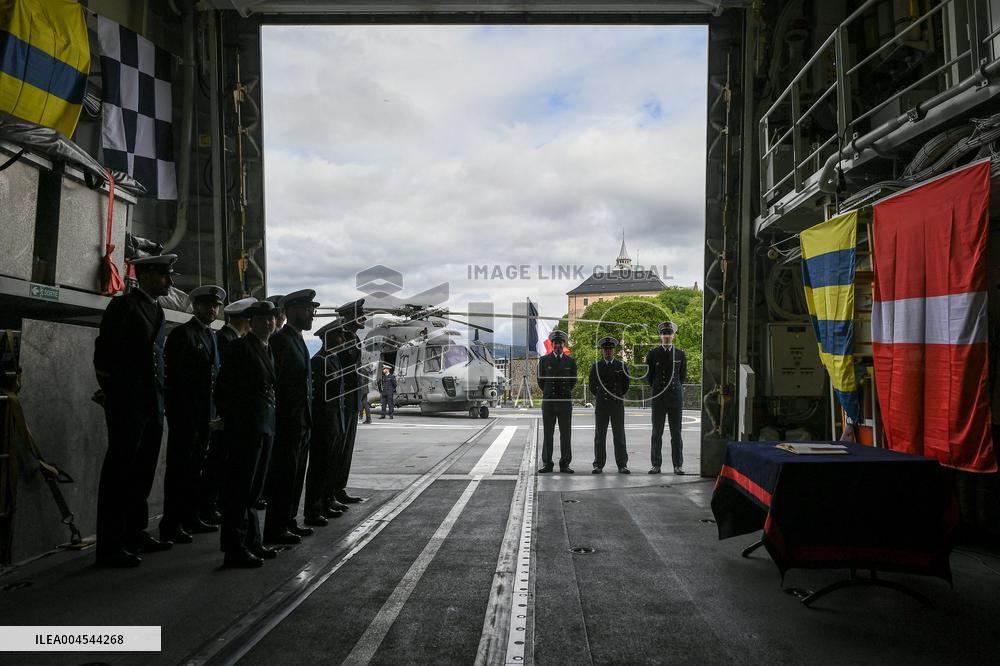 Emmanuel Macron visits the Normandie Frigate in Oslo FA
