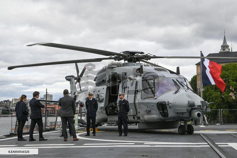 Emmanuel Macron visits the Normandie Frigate in Oslo FA