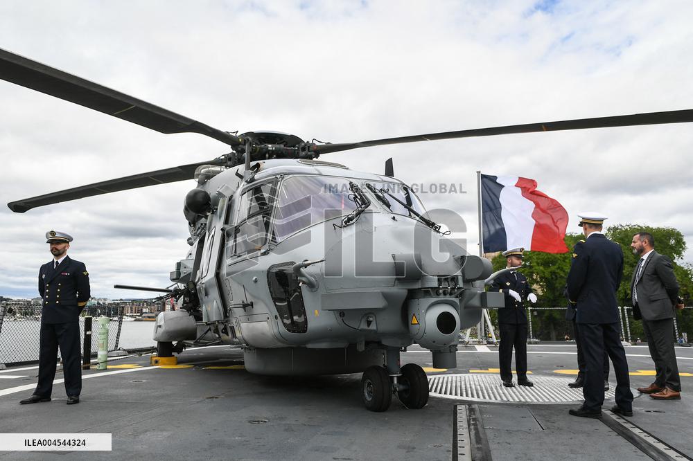 Emmanuel Macron visits the Normandie Frigate in Oslo FA