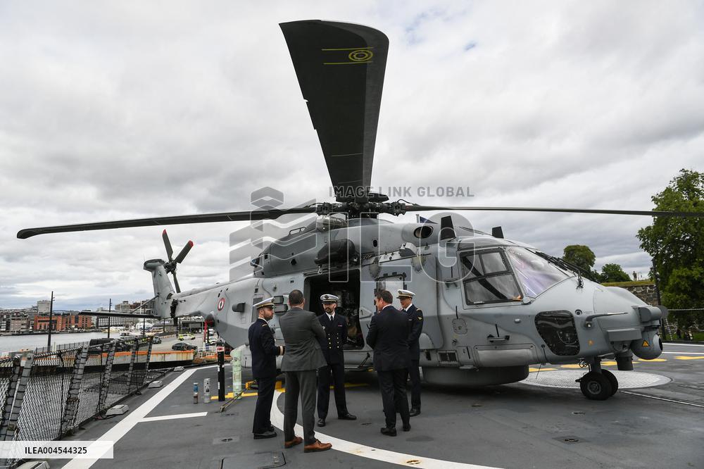Emmanuel Macron visits the Normandie Frigate in Oslo FA