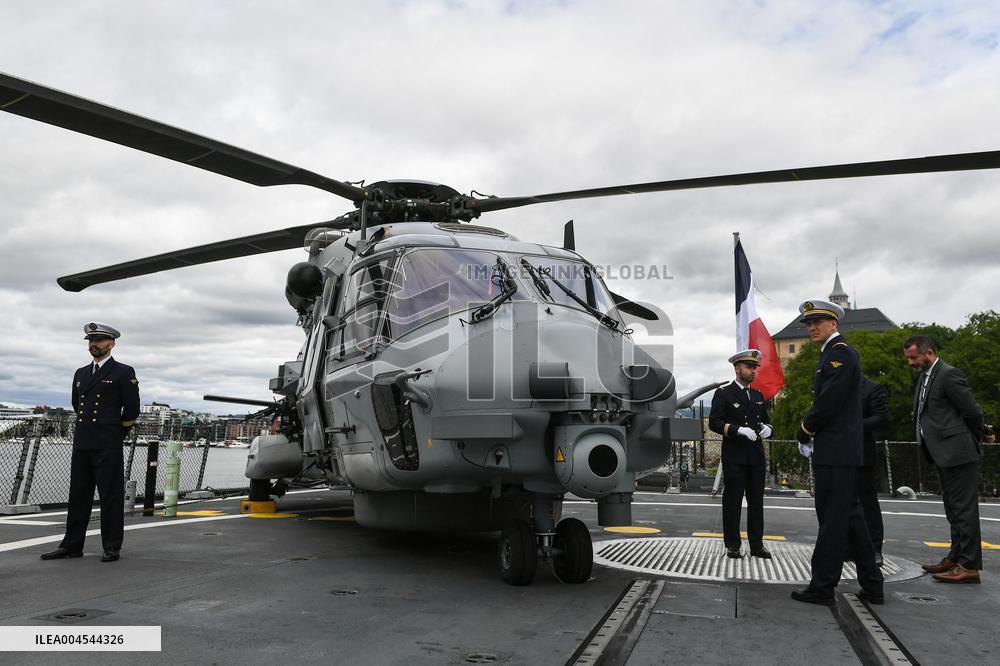 Emmanuel Macron visits the Normandie Frigate in Oslo FA