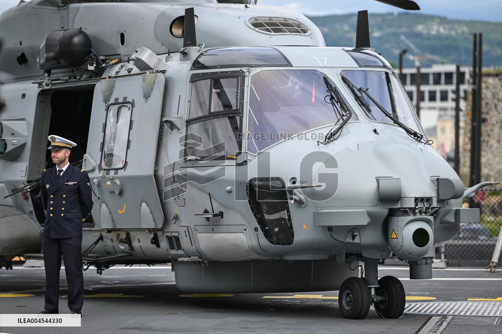 Emmanuel Macron visits the Normandie Frigate in Oslo FA