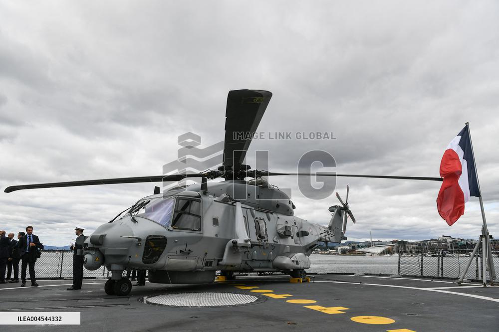 Emmanuel Macron visits the Normandie Frigate in Oslo FA