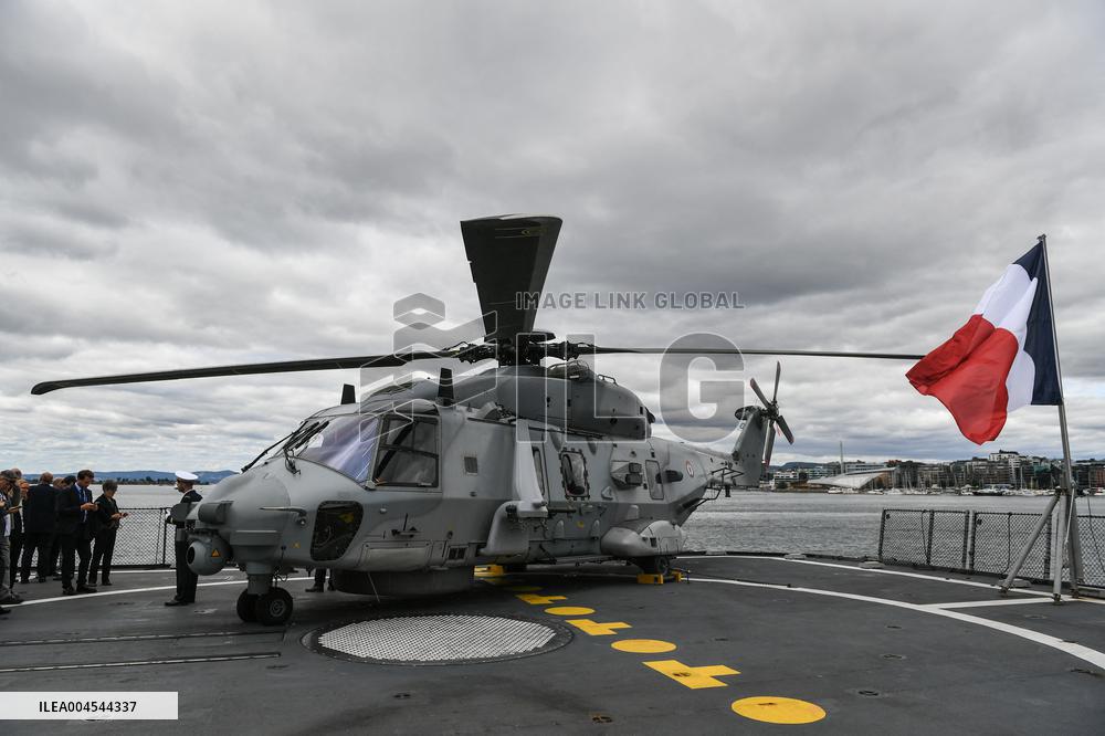 Emmanuel Macron visits the Normandie Frigate in Oslo FA