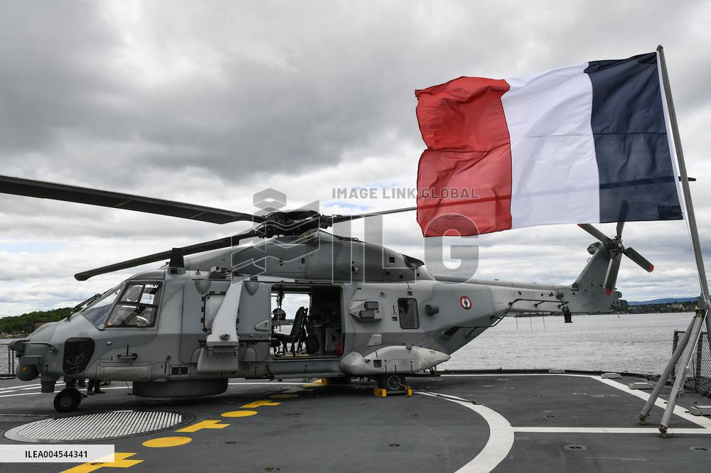 Emmanuel Macron visits the Normandie Frigate in Oslo FA
