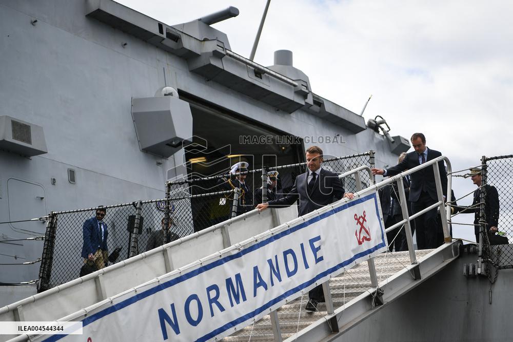 Emmanuel Macron visits the Normandie Frigate in Oslo FA