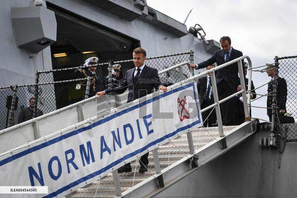 Emmanuel Macron visits the Normandie Frigate in Oslo FA