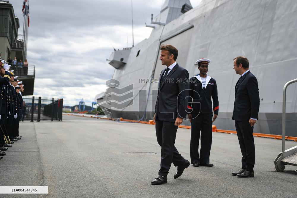 Emmanuel Macron visits the Normandie Frigate in Oslo FA