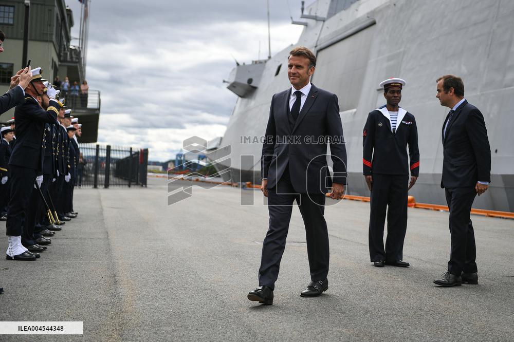 Emmanuel Macron visits the Normandie Frigate in Oslo FA