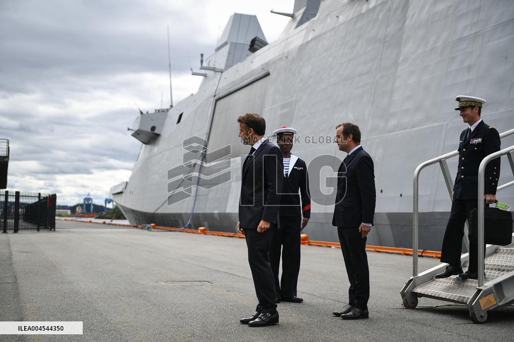 Emmanuel Macron visits the Normandie Frigate in Oslo FA