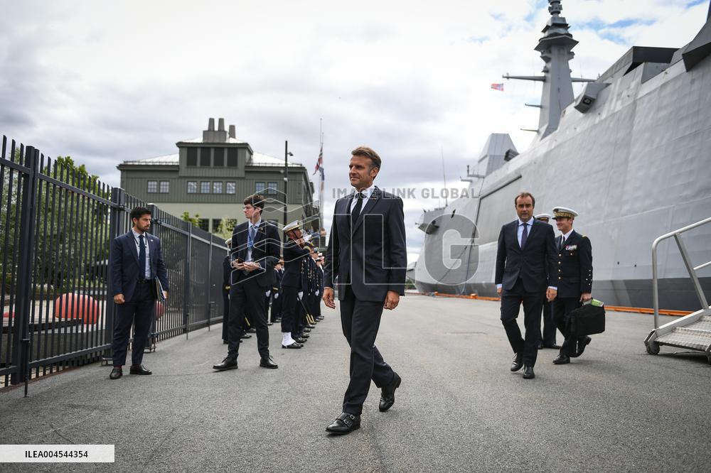 Emmanuel Macron visits the Normandie Frigate in Oslo FA