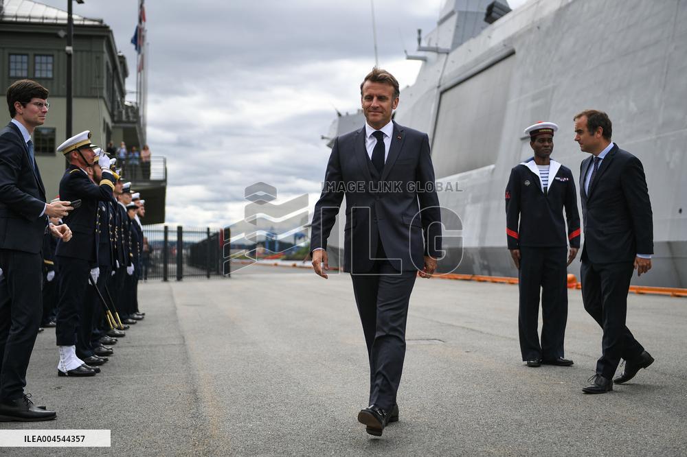 Emmanuel Macron visits the Normandie Frigate in Oslo FA