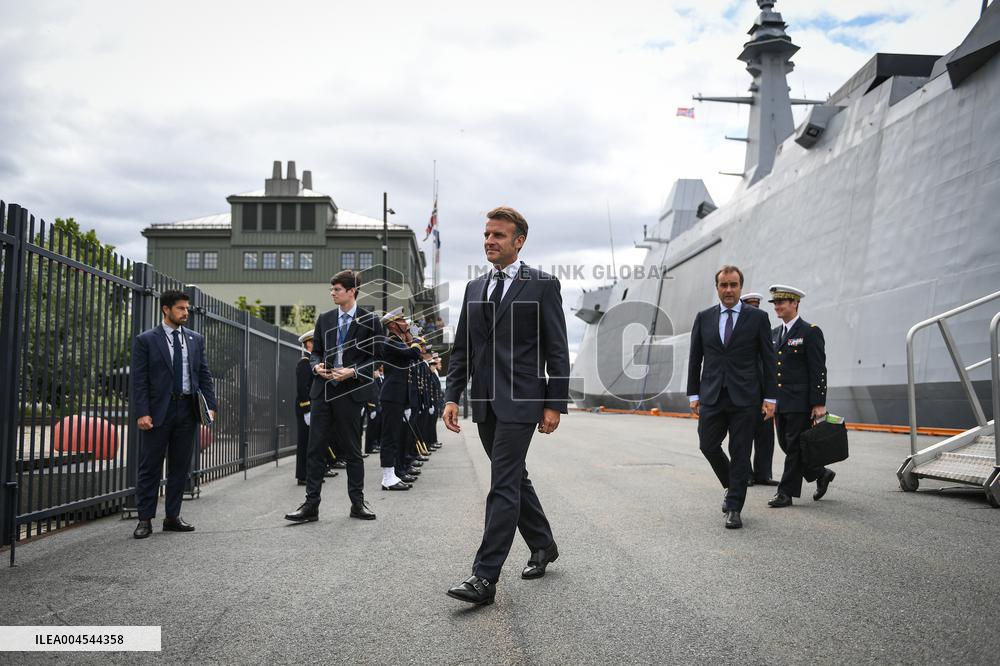 Emmanuel Macron visits the Normandie Frigate in Oslo FA