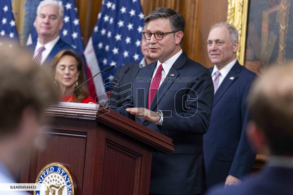 Speaker of the House Johnson holds a press conference