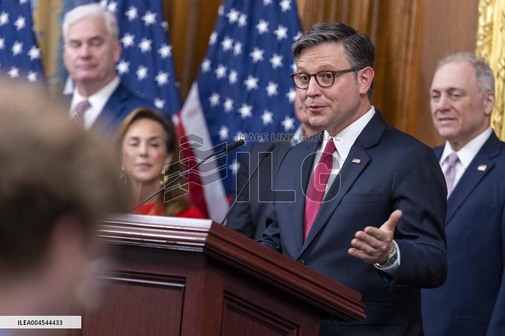 Speaker of the House Johnson holds a press conference