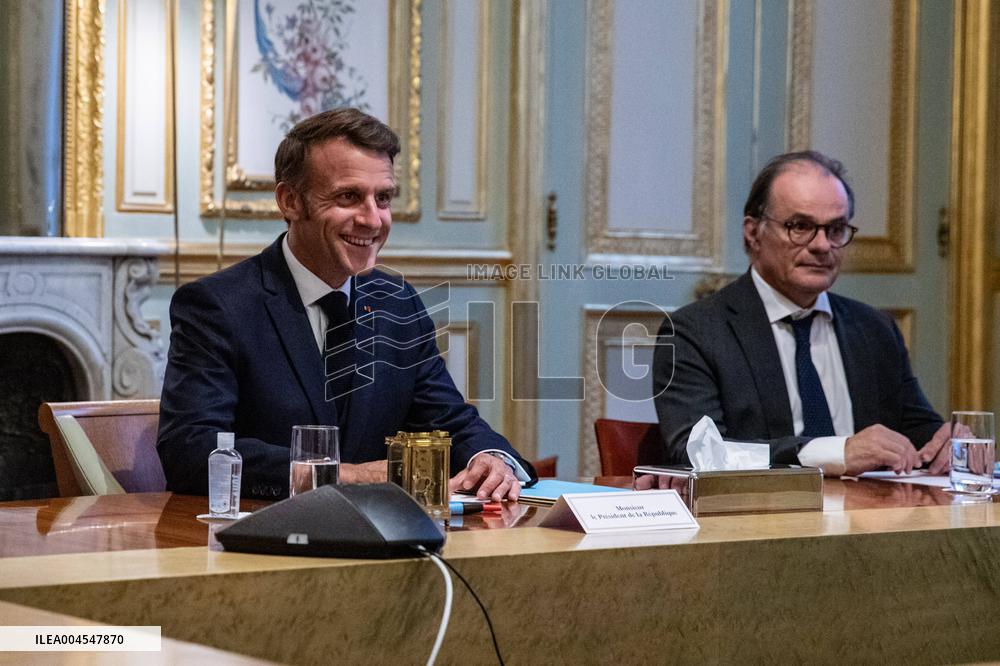 President Macron Meets The Director Of IAEA Rafael Grossi - Paris