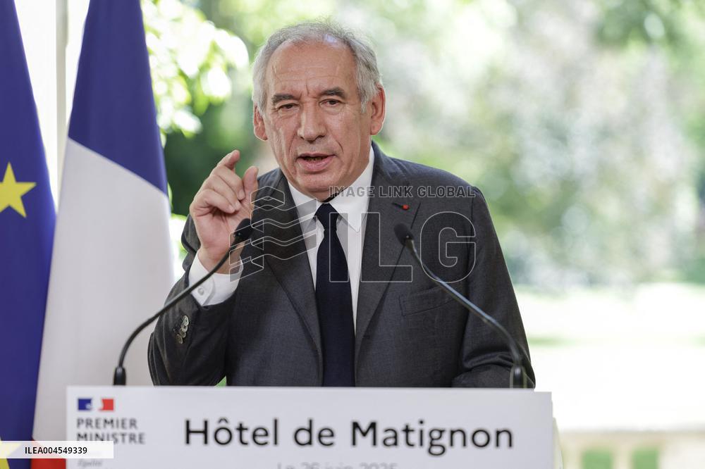 PM Bayrou Press Conference At Hotel De Matignon - Paris